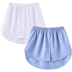 2 Stuks Mini Verstelbare Shirt Extender Verwijderbare Gelaagdheid Halve Lengte Onderrok met Knopen - Valse zoom - nep rokzoom - Dames - Wit/Blauw
