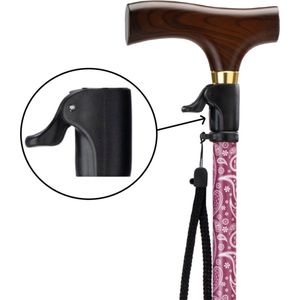 MultiMotion wandelstok met unieke drukknop verstelling - Met ergonomisch comfort handvat en polsbandje - Loopstok - Traploos verstelbaar tussen 65 - 102 cm - Rode Paisley