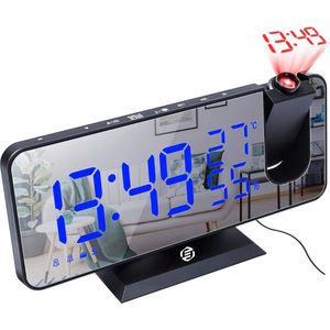 Equivera Wekkerradio - Wekkerradio - Klokradio - Digitale Wekker - Projectiewekker - Spiegeldisplay - USB-Oplaadpoort