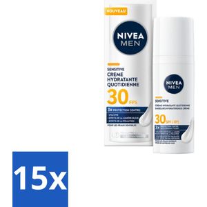 NIVEA MEN – Gezichtscrème – Sensitive, Gevoelige huid, SPF30 – 50 ml - Bulkverpakking - 15 stuks