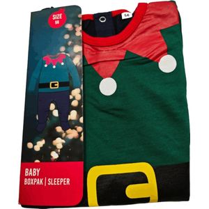 Baby Kerst Boxpak | Maat 56 | Groen Rood | Elf Outfit | Warme Pyjama met Voetjes | Kerst Romper / Sleeper