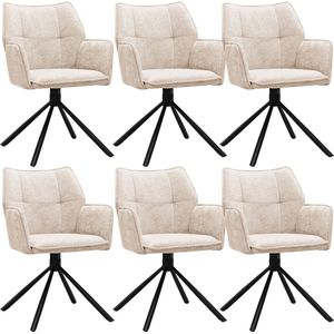 Parexio® - Enzo Eetkamerstoelen - Set van 6 - Beige - Chenille Stof - Luxe Gestoffeerde Zitting - Industrieel Design - Metalen Poten - Stoel