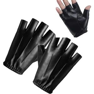 Fingerless Gloves for Driving, Dress, Sports, Motorcycle, Cycling, Climbing, Gym - Black PU Leather