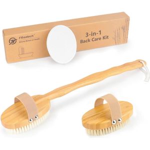 Doucheborstel met Lange Steel en Vervangbare Opzetstukken – Exfoliërende Rugborstel voor een Verfrissende Badervaring