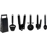 Cookinglife Keukengerei Set Zwart - 6-delig - Torenrasp, Knoflookpers, Blikopener, Pizzasnijder, Kaasschaaf & IJschep