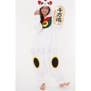 Maneke Neko Gelukskat Onesie Pak Kostuum Outfit Huispak Jumpsuit Verkleedpak - Premium Verkleedkleding - Halloween & Carnaval - SAZAC - Kinderen & Volwassenen - Onesize (155-177 cm)