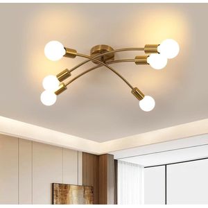 Goeco plafondlamp - 55cm - Groot - E27 - Industriële kroonluchter - 6 lampen - ijzeren - gouden - voor woonkamer slaapkamer keuken eetkamer - geen lamp