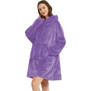 Bovista Plaid - Hoodie Deken Met Mouwen - Onesie - Fleece Blanket - Knuffeldeken - Dames - Heren - Kinderen - Extra Warm - Paars