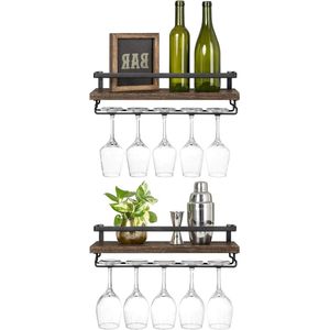 Wandgemonteerde wijnplanken set van 2 - houten rustieke wijnfles glas drijvende rekken - moderne planten foto's wijn display - opslag houder voor keuken eetkamer bar Wine Rack