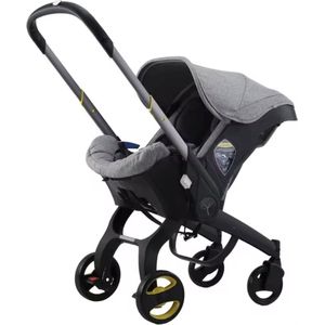 Kinderwagen - Kinderwagen - Bedje - Buggy - Autostoel - Opvouwbaar naar autostoel - RVS frame - Grijs - Zwart
