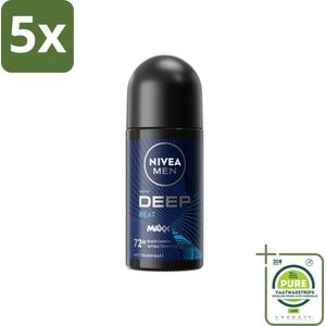 5 x Nivea - Men - Deodorant - Roller - Deep Beat - 48 Uur Lang Werkend - 50 ml - Grootverpakking - NIVEA MEN Deodorant - Anti-transpirant - 48 Uur Bescherming - Deodorant Roller - Mannelijke Geur