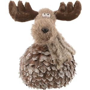 J-Line figuur Rendier + Sjaal - hout - bruin/grijs - large