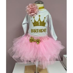 Verjaardag outfit-verjaardag setje-meisje-girl-eerste verjaardag-1 jaar-jarig-verjaardag jurk-kleedje-feestkleding-tutu-roze-set Denise (mt 86)