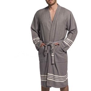 Lalay - hamam badjas Krem Sultan - dark grey - XXXL - dames heren badjas - sauna badjas - dunne badjas - 100% gekamd katoen