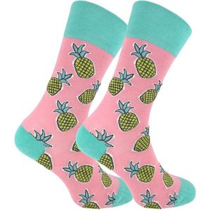 La Pèra Dames Sokken met Ananasprint – Maat 39-42– Roze & Mintgroen – Vrolijke Katoenen Huissokken – Leuk Cadeau – Black Friday Deal