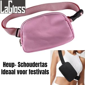 LaGloss® Ultieme Waterdichte Nylon Sport Heuptas Borsttas in Rose - Ideaal voor Festivals en Outdoor Activiteiten - Waterdicht - crossbody tas - 20.5 x 14x 5 cm - kleur Rose