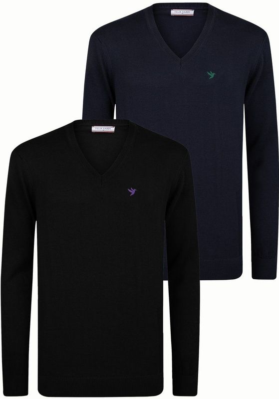 Felix Hardy - Sweater - Zwart-Navy - 2 Pack - 100% Katoen - Heren - V-Hals