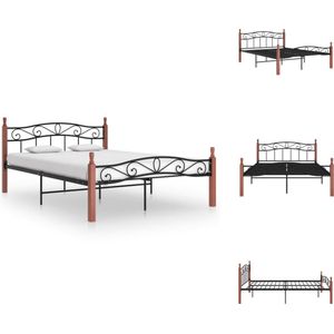 vidaXL Bed vidaXL - Metalen bedframe - 210 x 147 x 90 cm - Zwart - Donkerhout - Bed