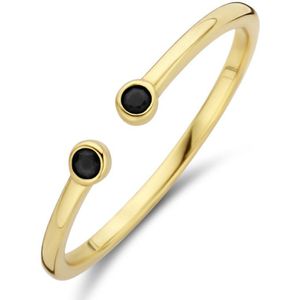 New Bling 9NB-0748-50 Zilveren Ring - Dames - Open - Twee Steentjes - Zirkonia - Zwart - 2,6 mm Doorsnee - Maat 50 - Zilver - Gold plated (Verguld/Goud op Zilver)