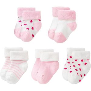 paar babysokjes, pasgeboren sokken van 0-6 maanden, babysokjes met een middenlange mouw, dikke warme sokken, kindersokjes met een deodoriserende en antibacteriële werking, warme sokken voor babymeisjes (roze)