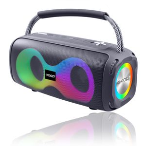 OKOP Bluetooth speaker - Draadloze muziek box - Draagbaar - Verlichting - 2x5W - Verschillende kleuren - RGB LED - Zwart