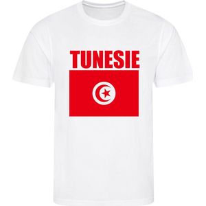 WK - Tunesië - Tunisia - تونس - T-shirt Wit - Voetbalshirt - Maat: 146/152 (L) - 11-12 jaar - Landen shirts