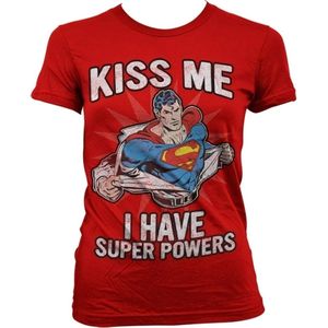 Superman Kiss Me I Have Super Powers Girly T-Shirt Damen Red-2XL