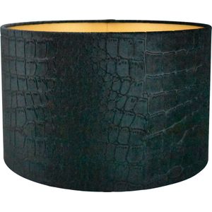Lampenkap Cilinder - 35x35x22cm - Croco zwart - gouden binnenkant