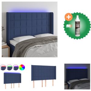 vidaXL Hoofdbord LED 147x16x118/128 cm stof blauw - Bedonderdeel - Inclusief Reiniger