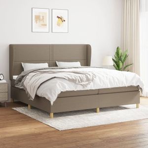 The Living Store Boxspringbed - Comfort - Bed - 203 x 203 x 118/128 cm - Taupe stof - larikshout