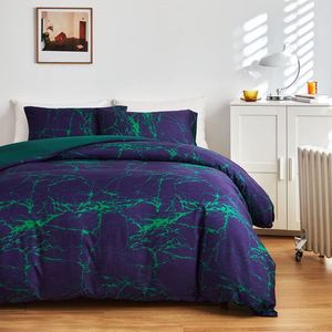 Goodivery ® Stijlvol Marmeren Beddengoedset in Lila en Blauw met Ritssluiting voor Eenpersoonsbed