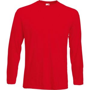 Fruit Of The Loom Heren Valuegewicht T-shirt met ronde hals en lange mouwen (Rood)