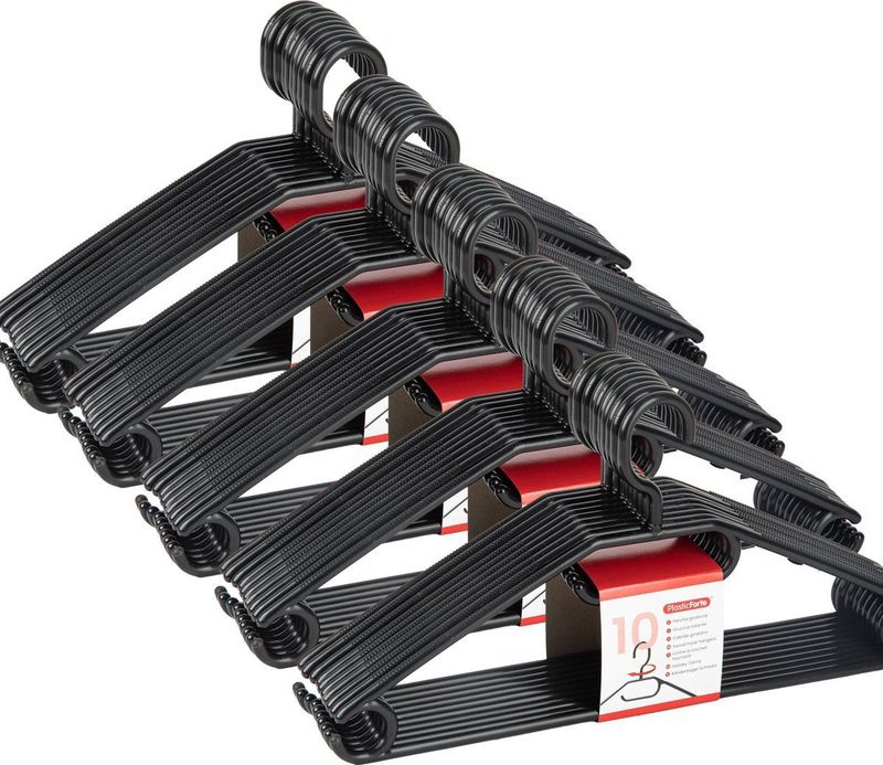 Plasticforte - Kledinghangers - Zwart - Set van 50 - Kunststof - 40,5 cm