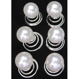 Curlies zilver | Parel | Bruid - Gala | Haarcurlies | 6 stuks