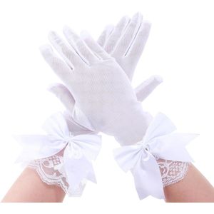 Witte kanten handschoenen voor dames - bruidshandschoenen, trouwhandschoenen, theehandschoenen Handhandschoenen met strik kant voor bruiloft, bruid bal, avondevenementen, formele gelegenheden