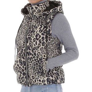 Dilena fashion bodywarmer gewatteerd luipaard capuchon