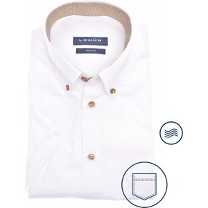Ledub modern fit overhemd - korte mouw - wit - Strijkvriendelijk - Boordmaat: 40