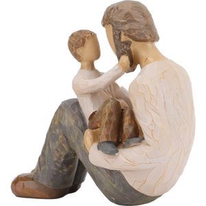 Standbeeld Vader en Zoon Sculptuur - Bureau Ornament Decor Beeldje - Boekenplank Kast Tafelblad - Gnome .