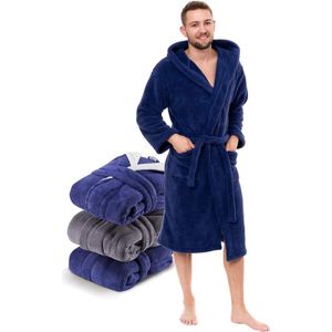 Kamerjas voor heren pluizig en gezellig (XS, S, M, L, XL) - OEKO-TEX® - badjas fleece microvezel (100% polyester) met capuchon, 2 zakken, riem en ophanglus