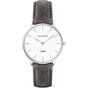 Gallivant Aquafino | Minimalistisch Dameshorloge | Zilverkleurig | Suède Band Antraciet | Ø 36 mm