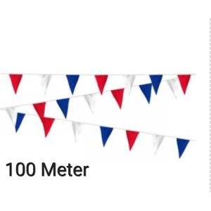 100 meter Rood/ Wit/ Blauw  Vlaggenlijn Versiering - 10 stuks- WK 2022 - Slingers - Plastic-  Verjaardag- Koningsdag