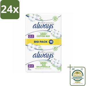 Always - Maandverband - Long - Cotton Protection - Met Vleugels - Maat 2 - 18 Maandverband - Voordeelverpakking - 24 stuks - Always Cotton Protection - Maandverband met vleugels
