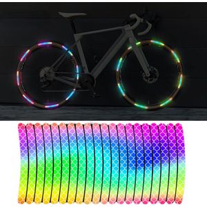Crrynuo 20 Stuks - Wiel Reflecterende Stickers - Rainbow Kleur - Hoog Reflecterende PVC Fiets Motor Auto Velg Stickers - 9x0.7 CM