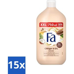 15 x Fa - Cream & Oil Cacao - Bad- & Douchegel - Cacaoboter Met Kokosolie - 750 ml - Bad- En Douchegel - Cacaoboter - Kokosolie - Hydraterend - Huidverzorging