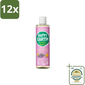 Happy Earth – Douchegel – 100% Natuurlijk Lavender Ylang – 300 ml - Voordeelverpakking - 12 stuks - Lavendel douche - Ylang-ylang douche