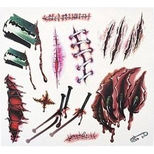 Halloween - 12x Nep tattoos horror/halloween verkleed bloed en wonden pla accessoires