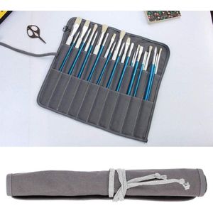 Canvas Penseel Houder - 22 Slots Pen Borstel Roll Up Bag Grijs - Acryl Olie Aquarel Gouache Verf