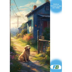 F4B Hond op de Boerderij Diamond Painting 30x40cm | Vierkante Steentjes | Dieren | Honden | Puppy's | Diamond Painting Pakket Volwassenen | Kinderen | Volledig Dekkend