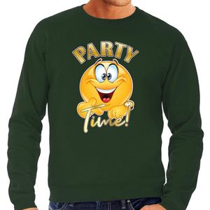 Bellatio Decorations Verkleed sweater voor heren - party time emoji - groen - themafeesten/carnaval S
