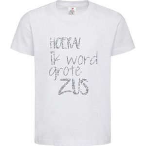 Shirt Aankondiging zwangerschap Hoera, Ik word grote zus | korte mouw | Wit/Zilver GLITTER | maat 98/104 zwangerschap aankondiging bekendmaking Baby big sis sister Grote Zus